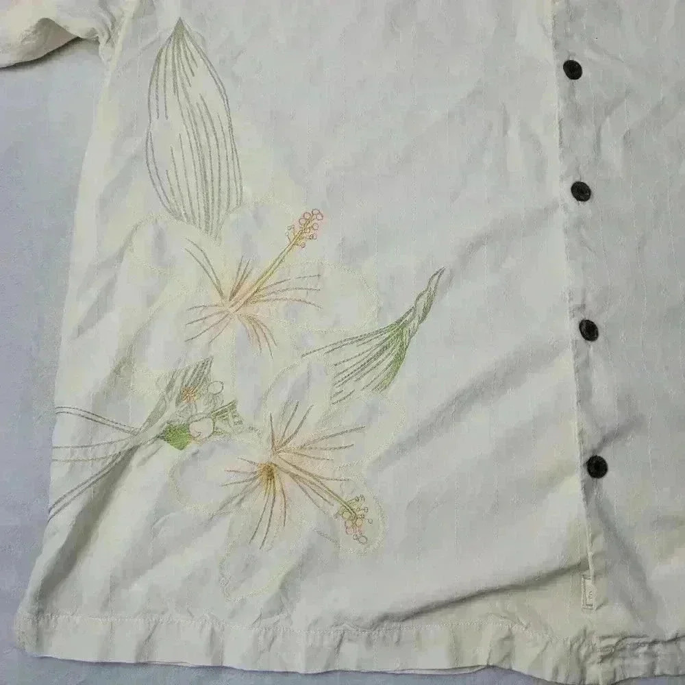 Tommy Bahama Shirt Mens 2XL Biege Floral Short Sleeve Hawaiian 100% Silk - Picture 3 of 8